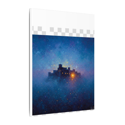 Tableau sur toile mate « Forteresse de la Nuit Étoilée » — Paysage mystique de château bleu