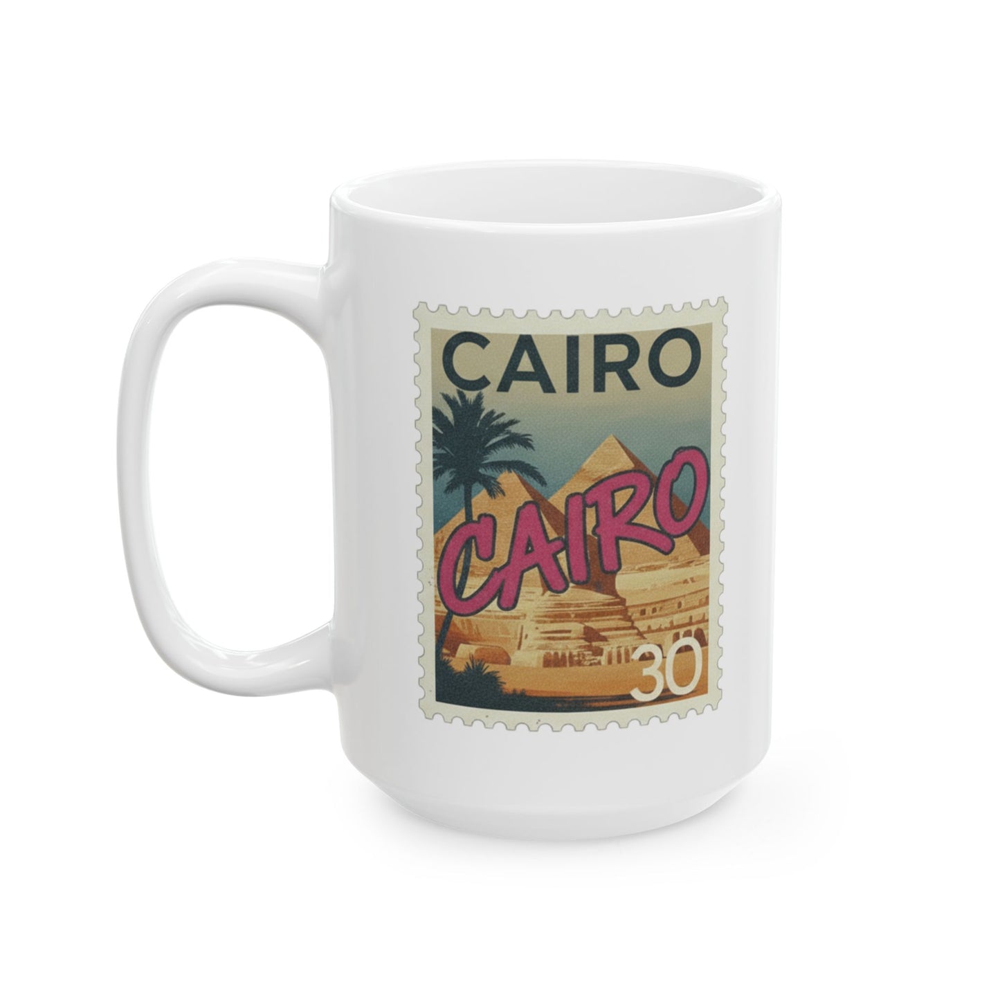 Cairo Vintage Stamp Ceramic Mug – Retro Egypt Travel Coffee Cup (11oz & 15oz)