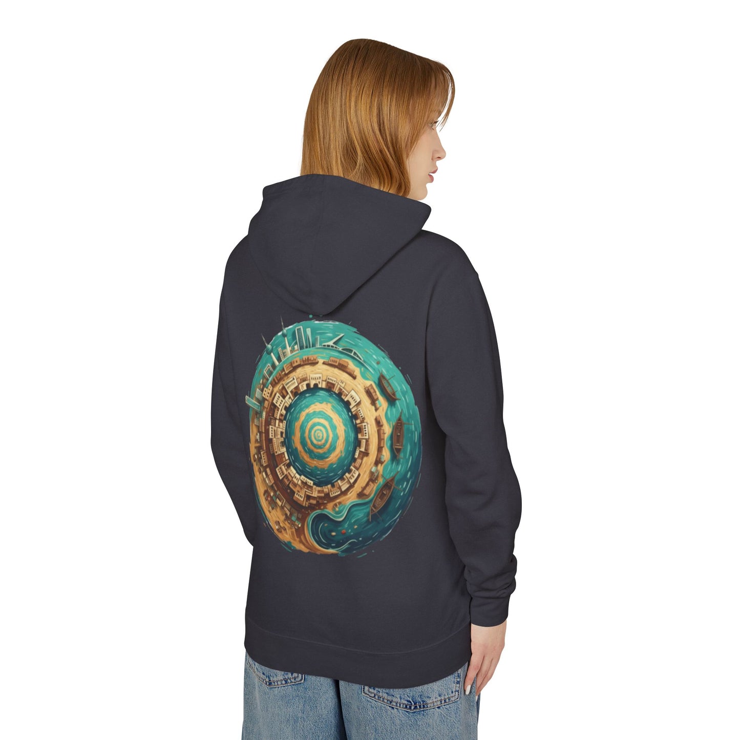 Planetary Beach Circle Hoodie — Coastal Mini-World Graphic Pullover