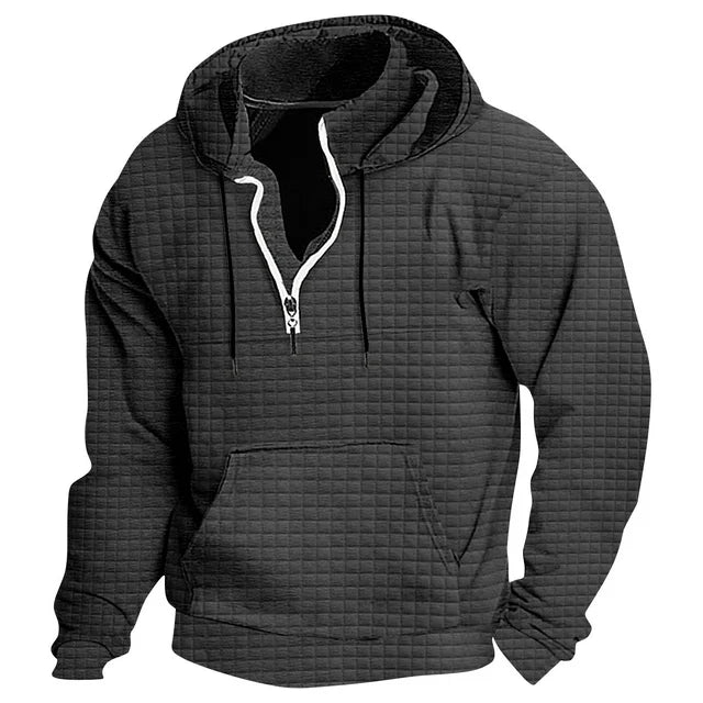 Quarter Zip Hoodies for Men Waffle Knit Hooded Sweatshirt Cargo Tactical Hoodie Loose Casual Textured Pullover Sweatshirts with Pocket