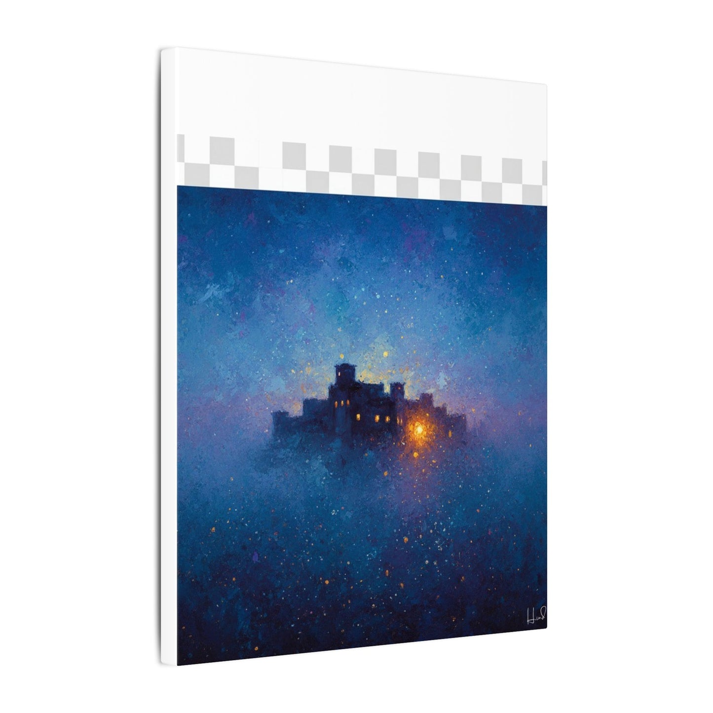 Tableau sur toile mate « Forteresse de la Nuit Étoilée » — Paysage mystique de château bleu