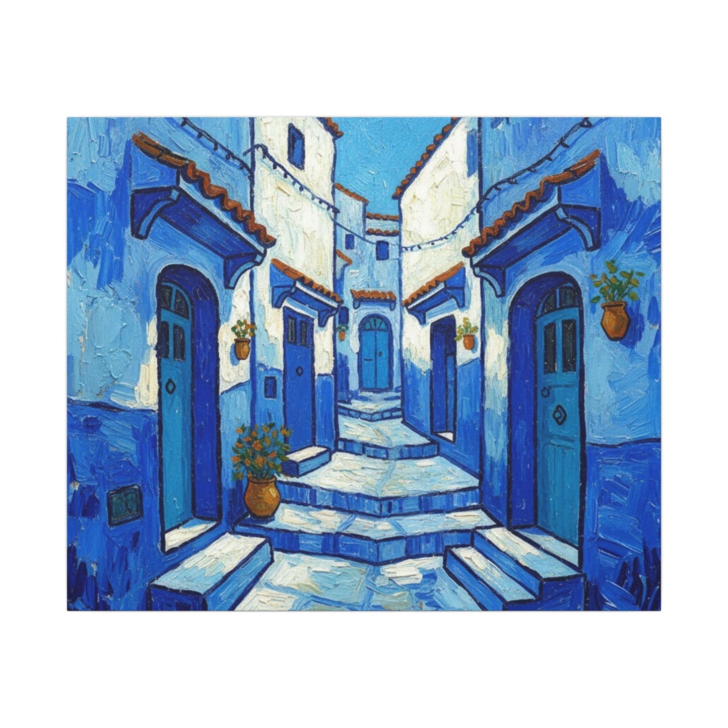 Mediterranean Blue Alley Canvas Print — Stretched Matte Wall Art