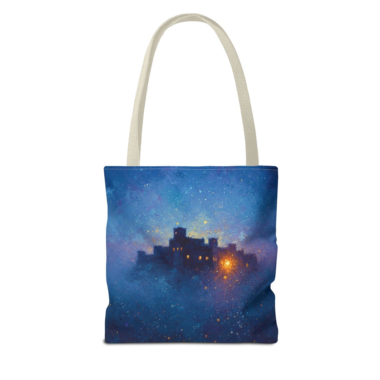 Starry Night Castle Tote Bag — Mystical Galaxy Scene All-Over Print