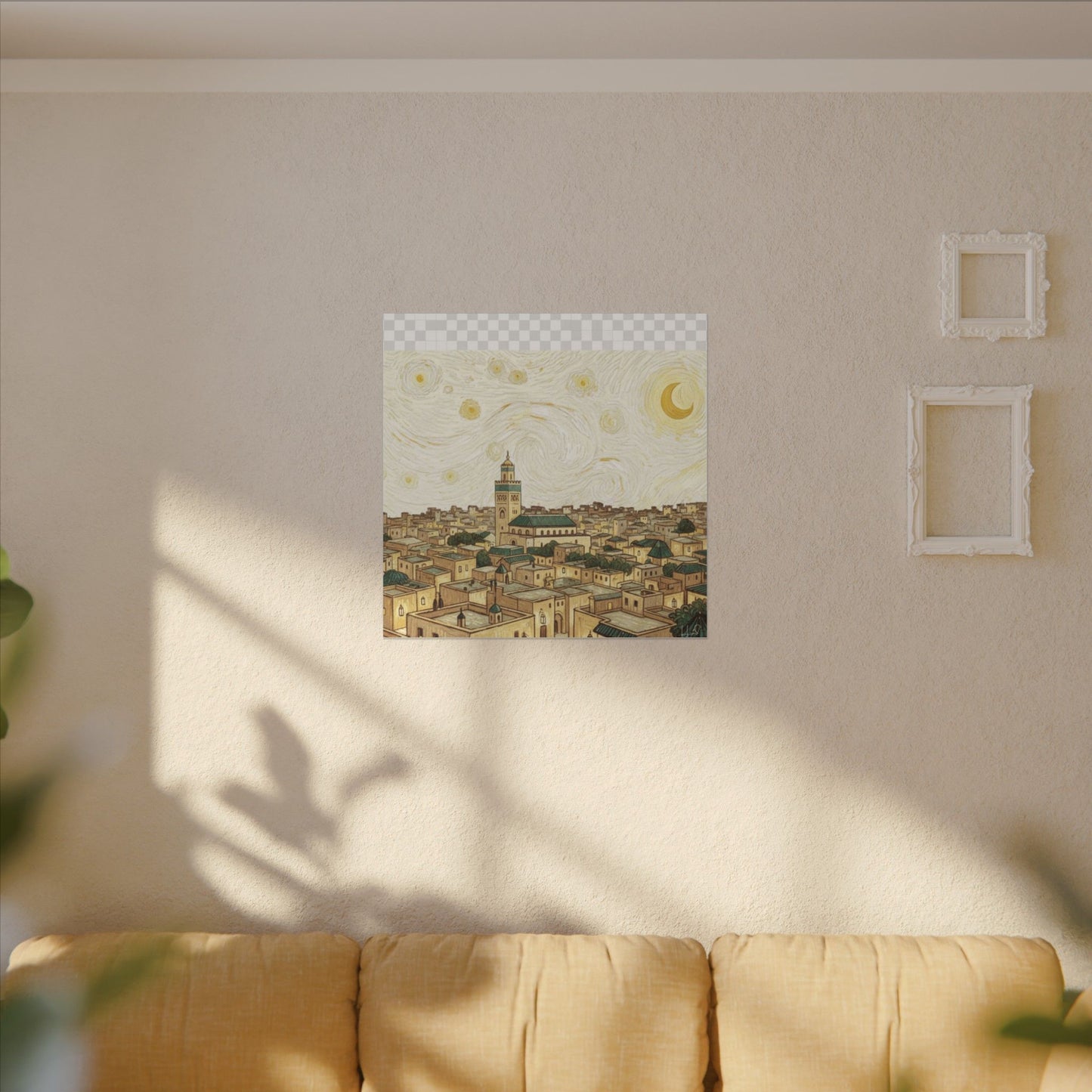 Moroccan Cityscape Canvas Print — Starry Night-Inspired Mosque Wall Art