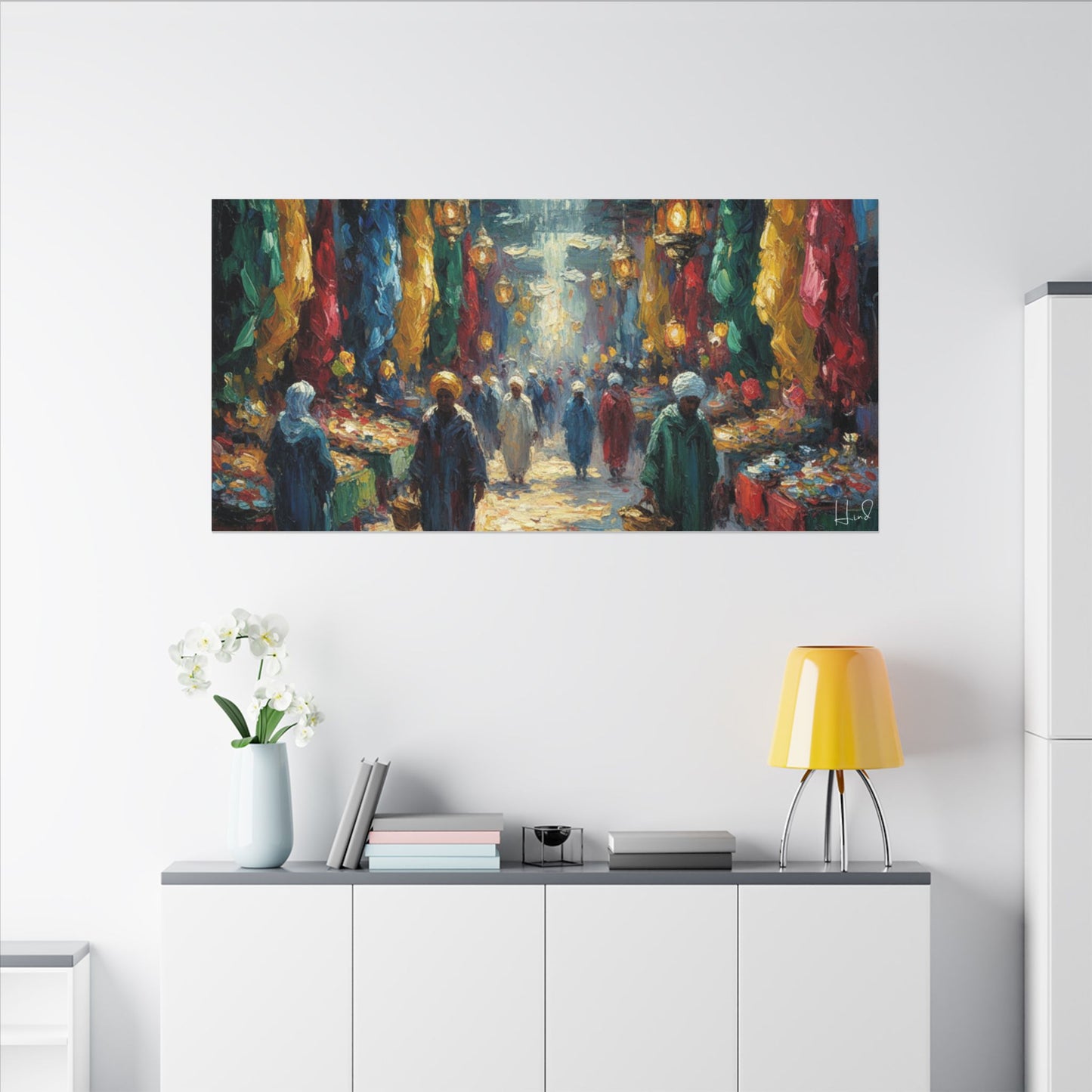 Middle Eastern Market Matte Canvas Wall Art — Colorful Bazaar Street Scene