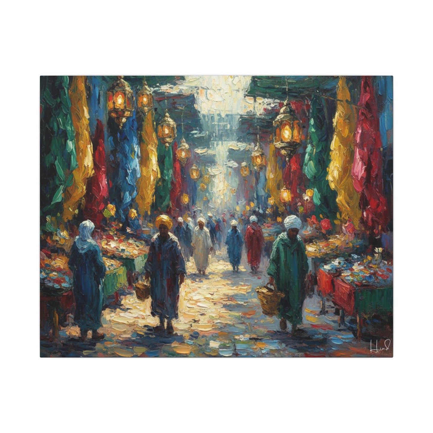 Middle Eastern Market Matte Canvas Wall Art — Colorful Bazaar Street Scene