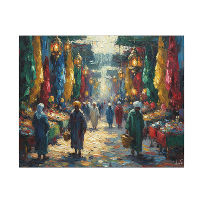 Middle Eastern Market Matte Canvas Wall Art — Colorful Bazaar Street Scene