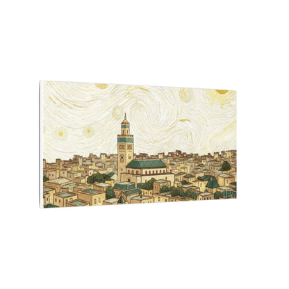 Moroccan Cityscape Canvas Print — Starry Night-Inspired Mosque Wall Art