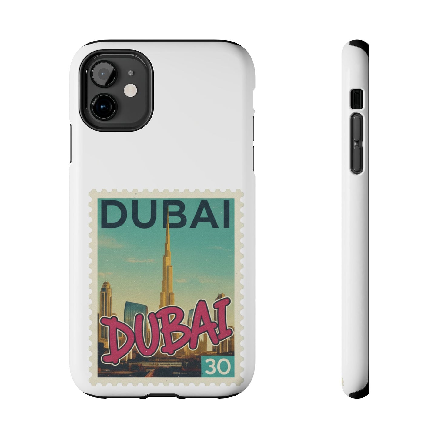Coque de téléphone motif timbre-poste de Dubaï — Coque iPhone résistante inspirée du voyage