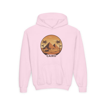 Youth Hoodie - Cairo Retro Pyramids Sunset Graphic