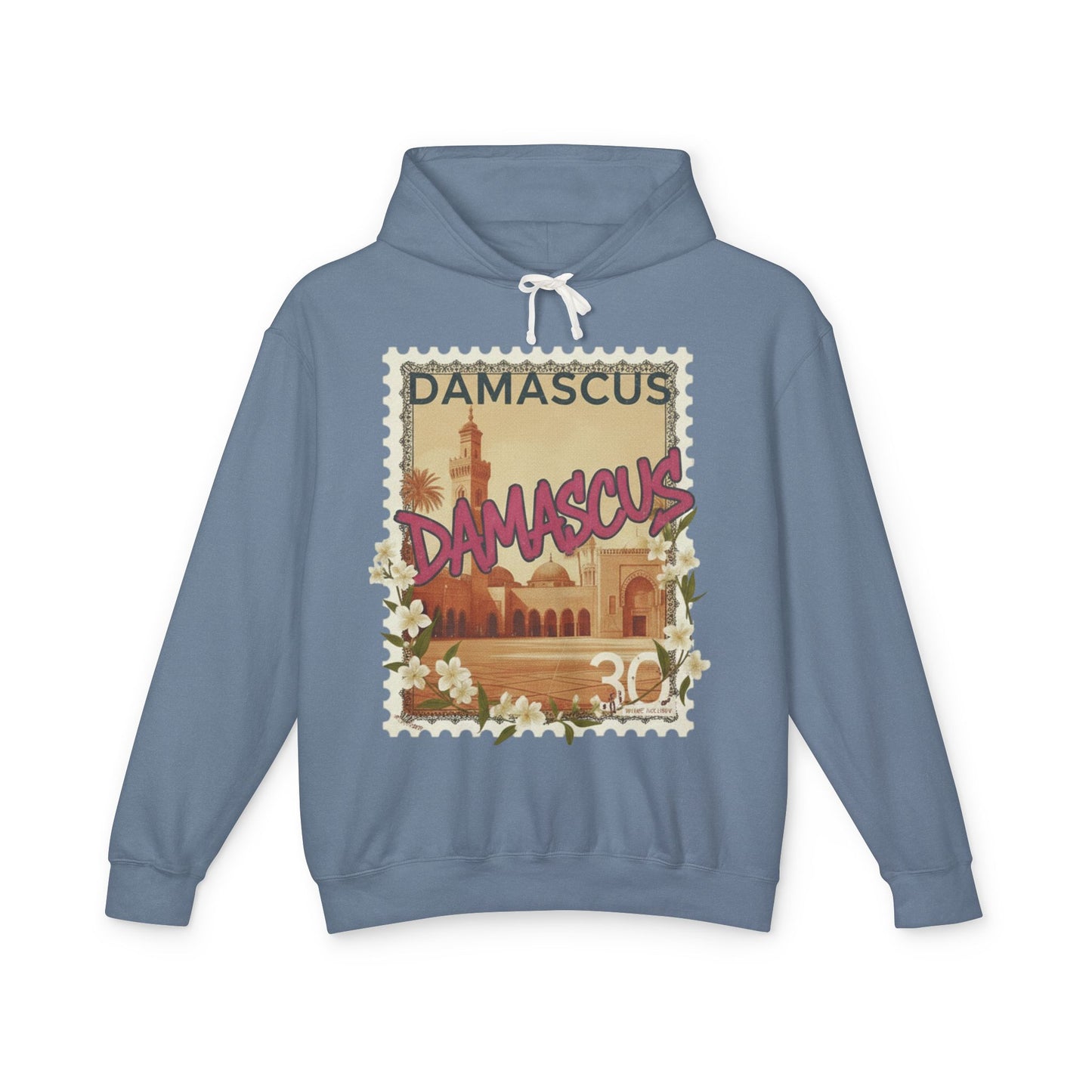 Damascus Vintage Postage Hoodie — Retro Travel Sweatshirt