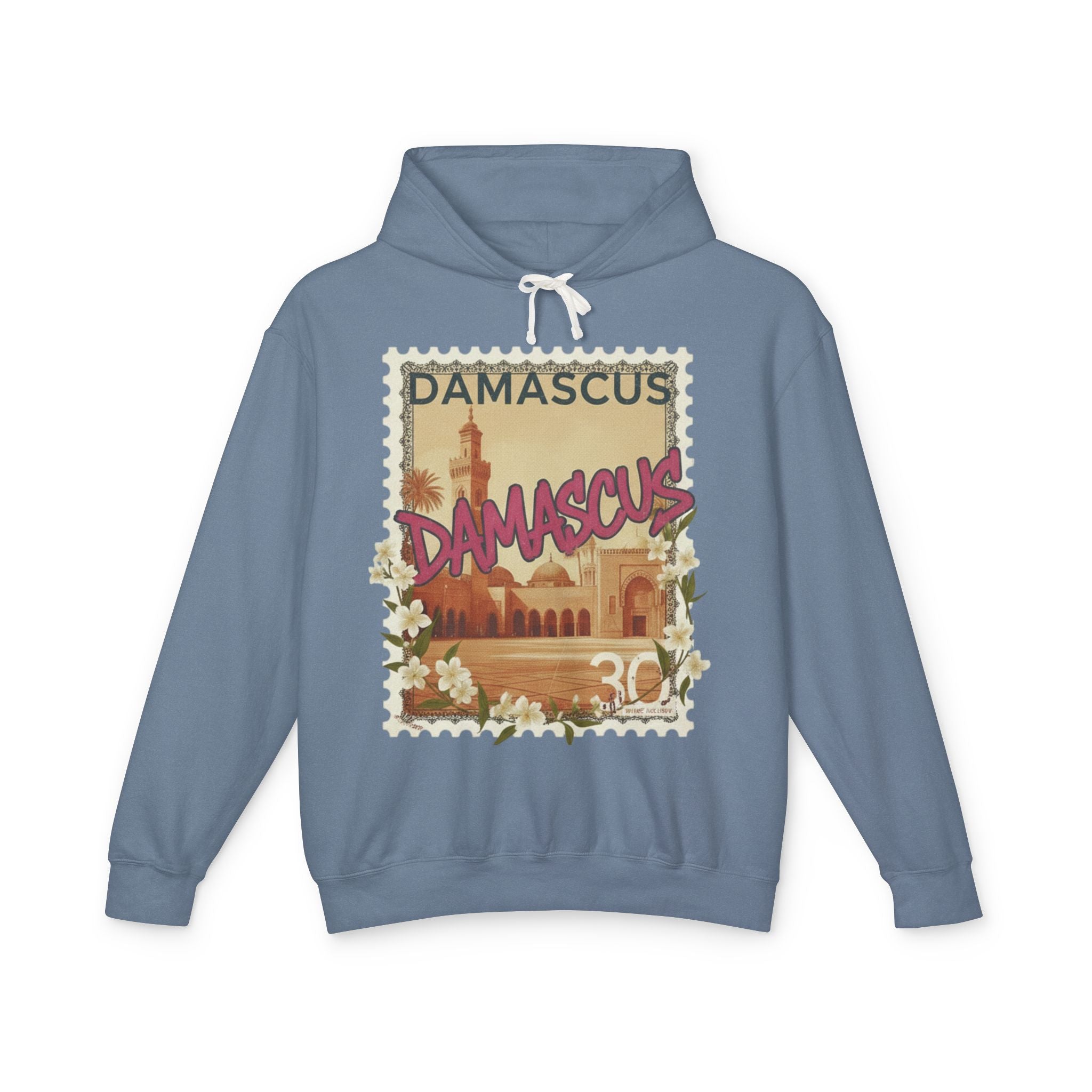 Damascus Vintage Postage Hoodie — Retro Travel Sweatshirt