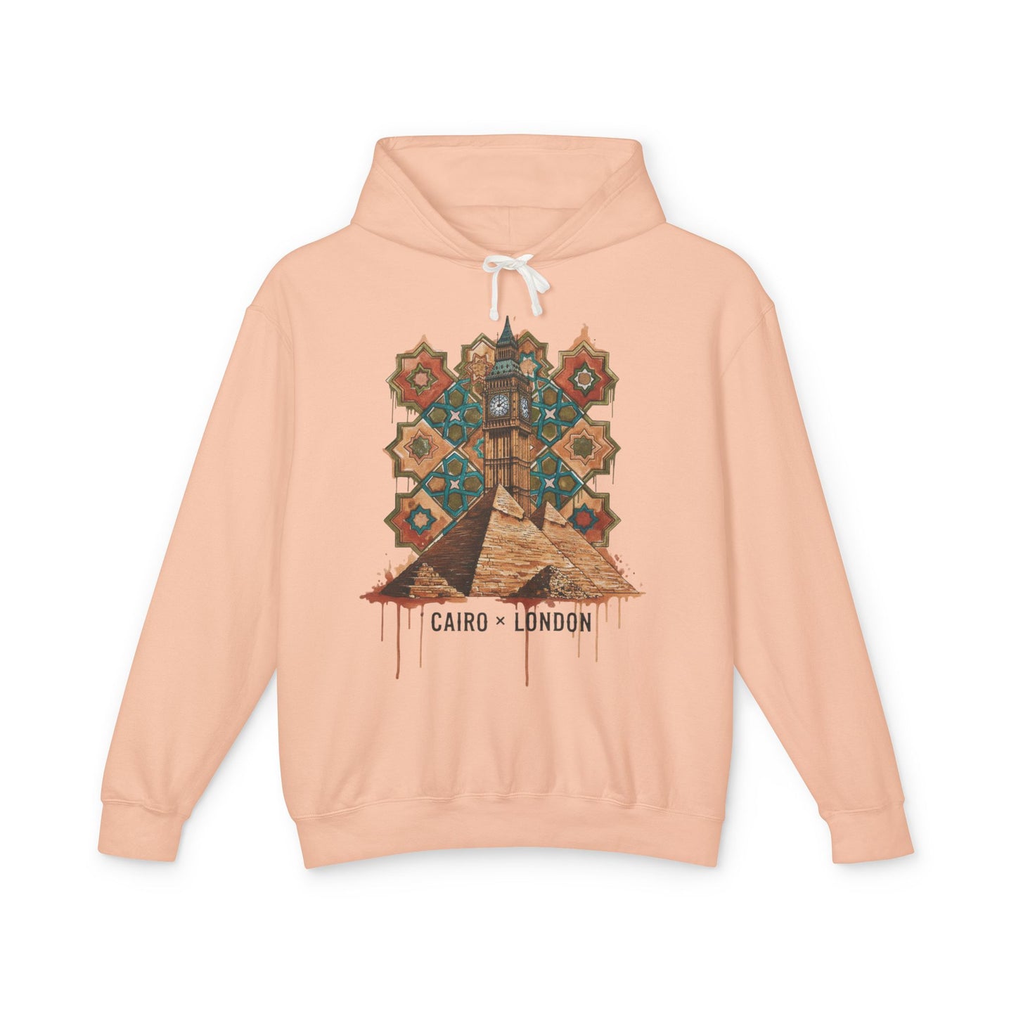 Cairo to London Vintage Pyramid Hoodie — Travel & Retro Mosaic Graphic