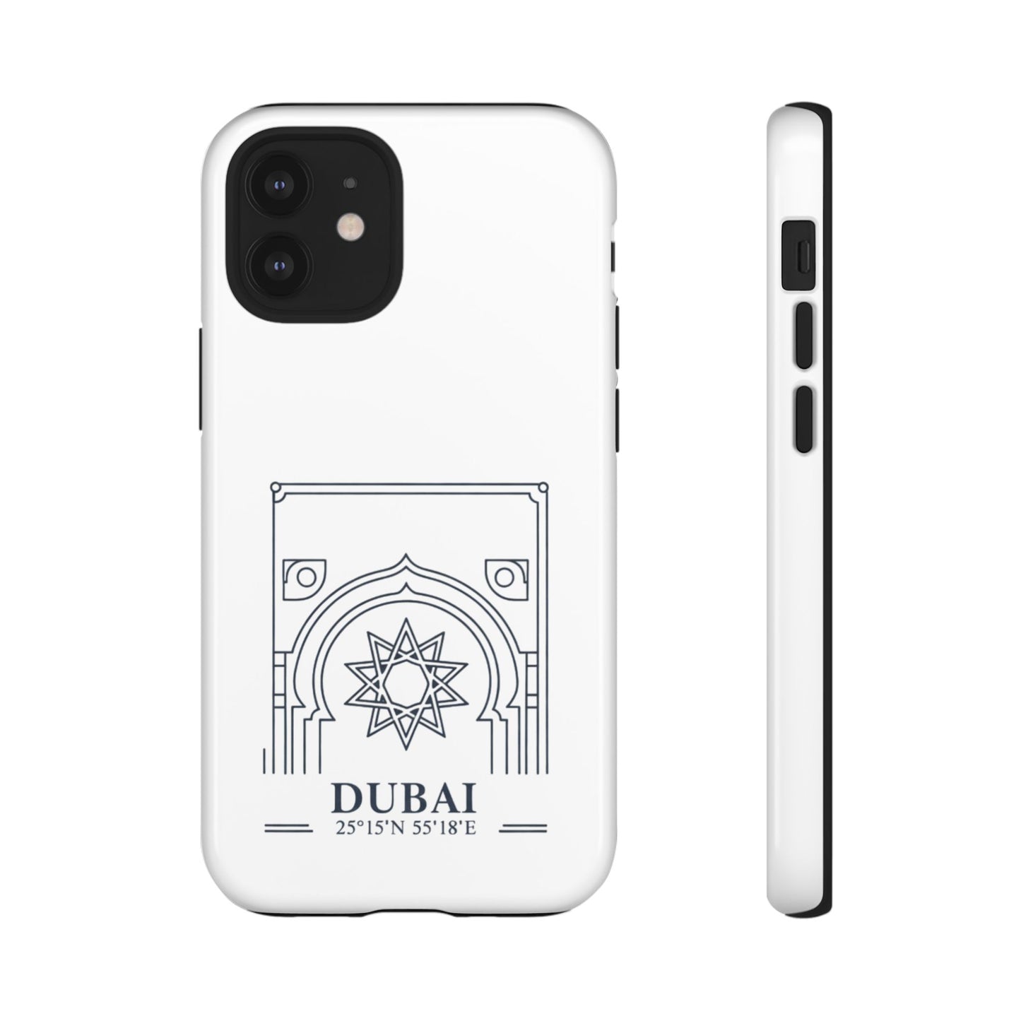 Dubai Architectural Phone Case — Minimal Souvenir Travel Design with Coordinates