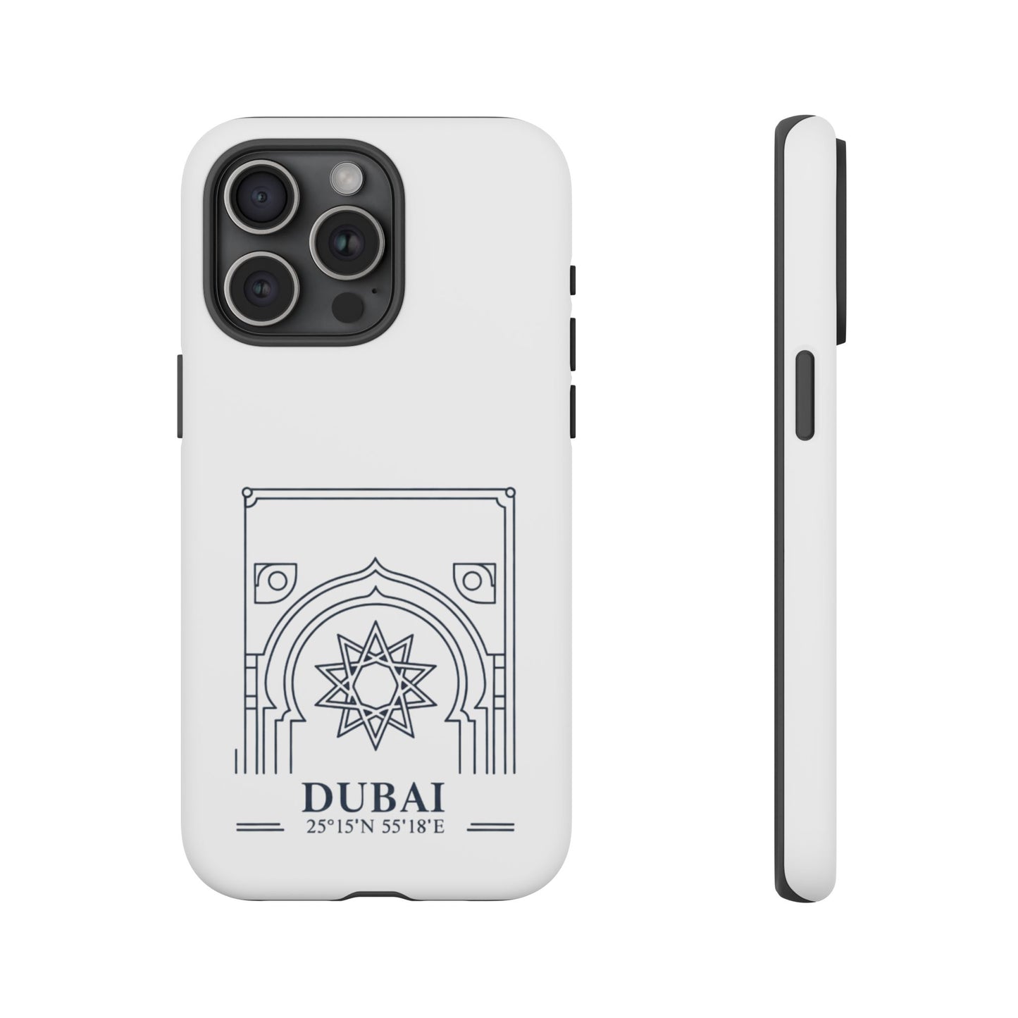 Dubai Architectural Phone Case — Minimal Souvenir Travel Design with Coordinates