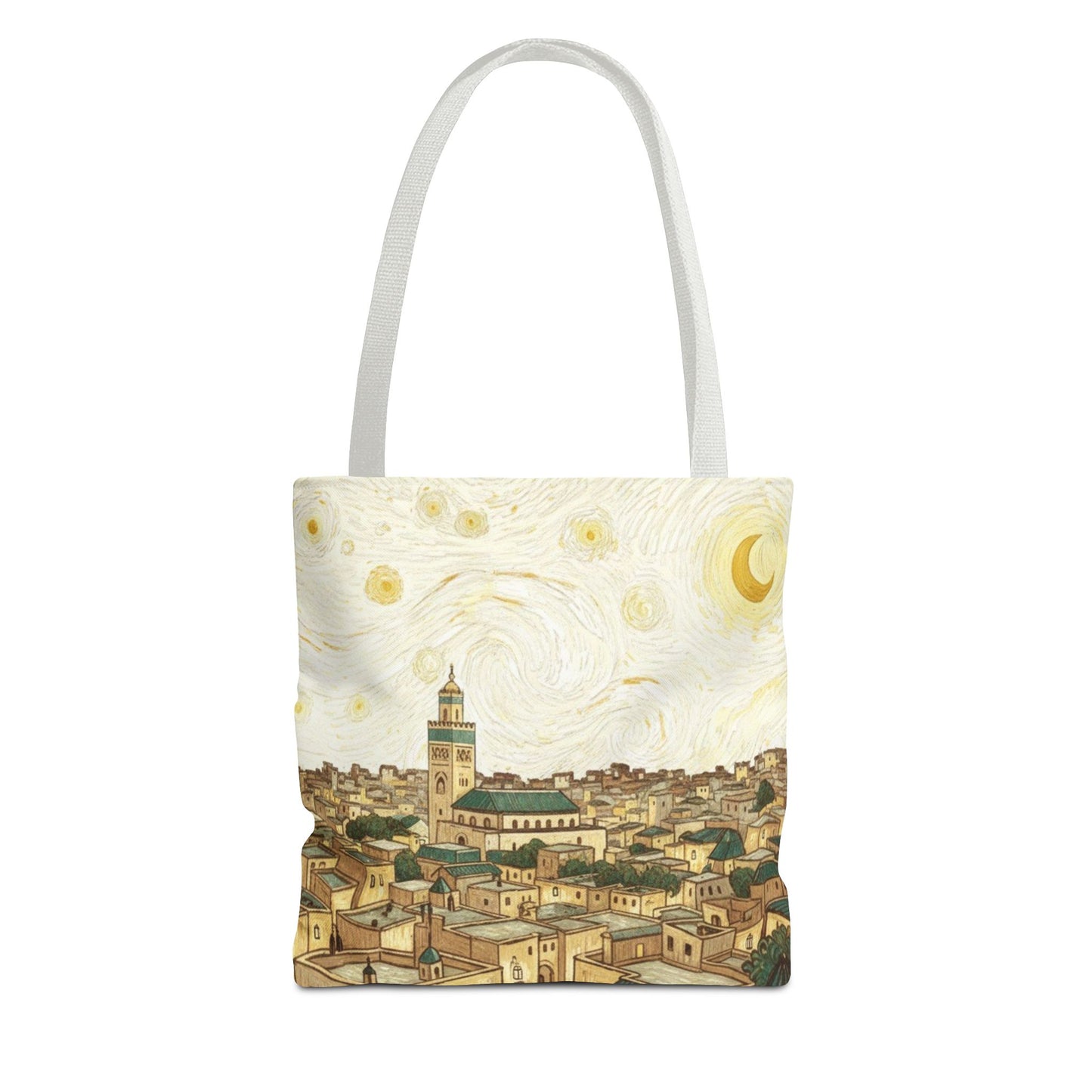 Starry Night Cityscape Tote Bag — Vintage Moroccan Skyline All-Over Print