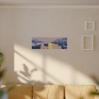 Seaside Sunset Canvas Print — Boats on Tranquil Harbor Wall Art