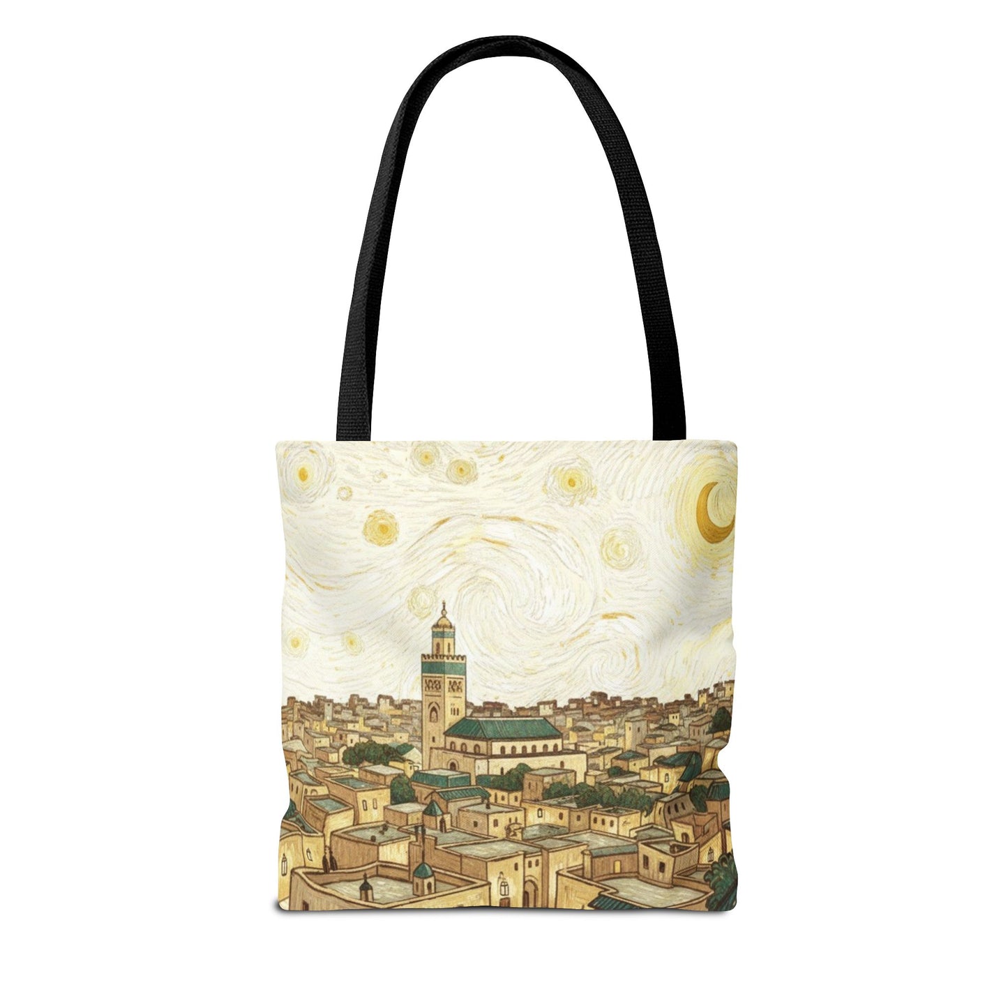 Starry Night Cityscape Tote Bag — Vintage Moroccan Skyline All-Over Print