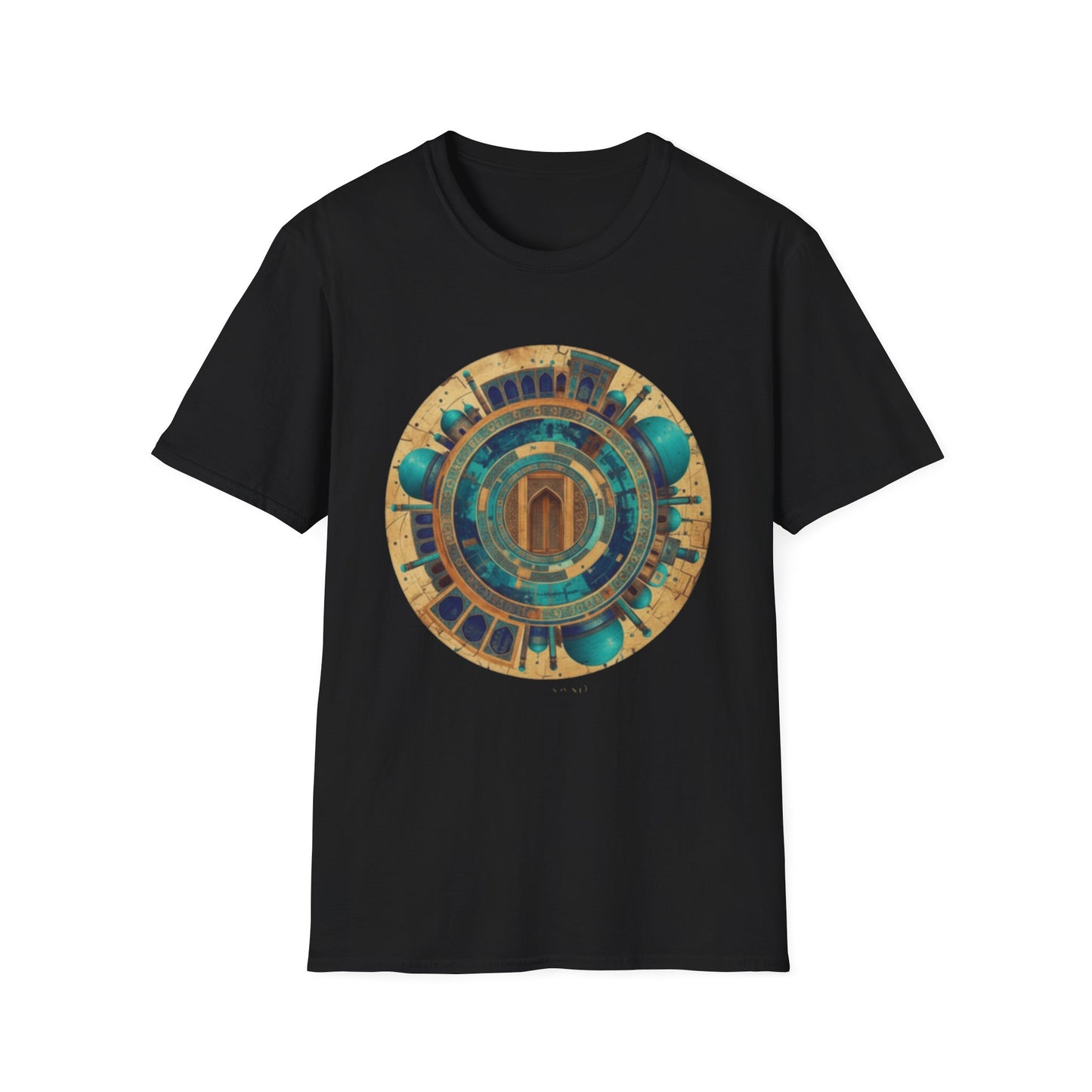 Sacred Geometry Mandala T-Shirt — Teal & Gold Spiritual Art Tee
