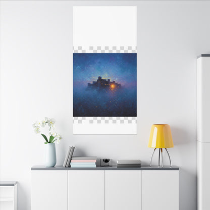 Tableau sur toile mate « Forteresse de la Nuit Étoilée » — Paysage mystique de château bleu