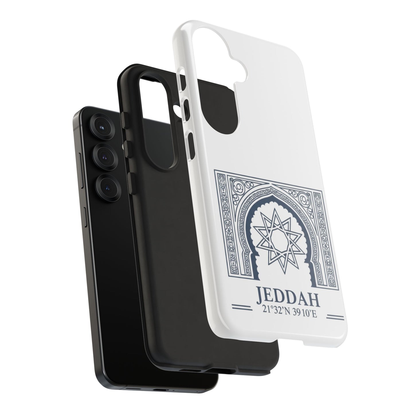 Jeddah Coordinates Phone Case — Arabic Arch Geometric Design