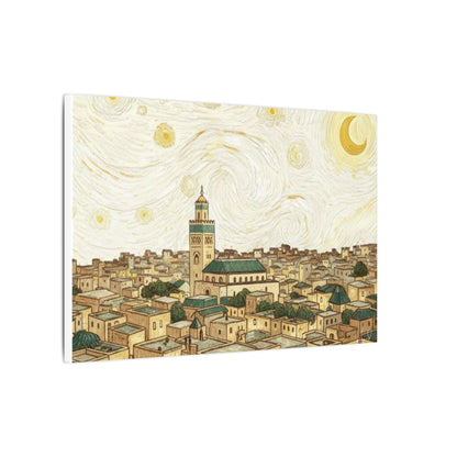 Moroccan Cityscape Canvas Print — Starry Night-Inspired Mosque Wall Art