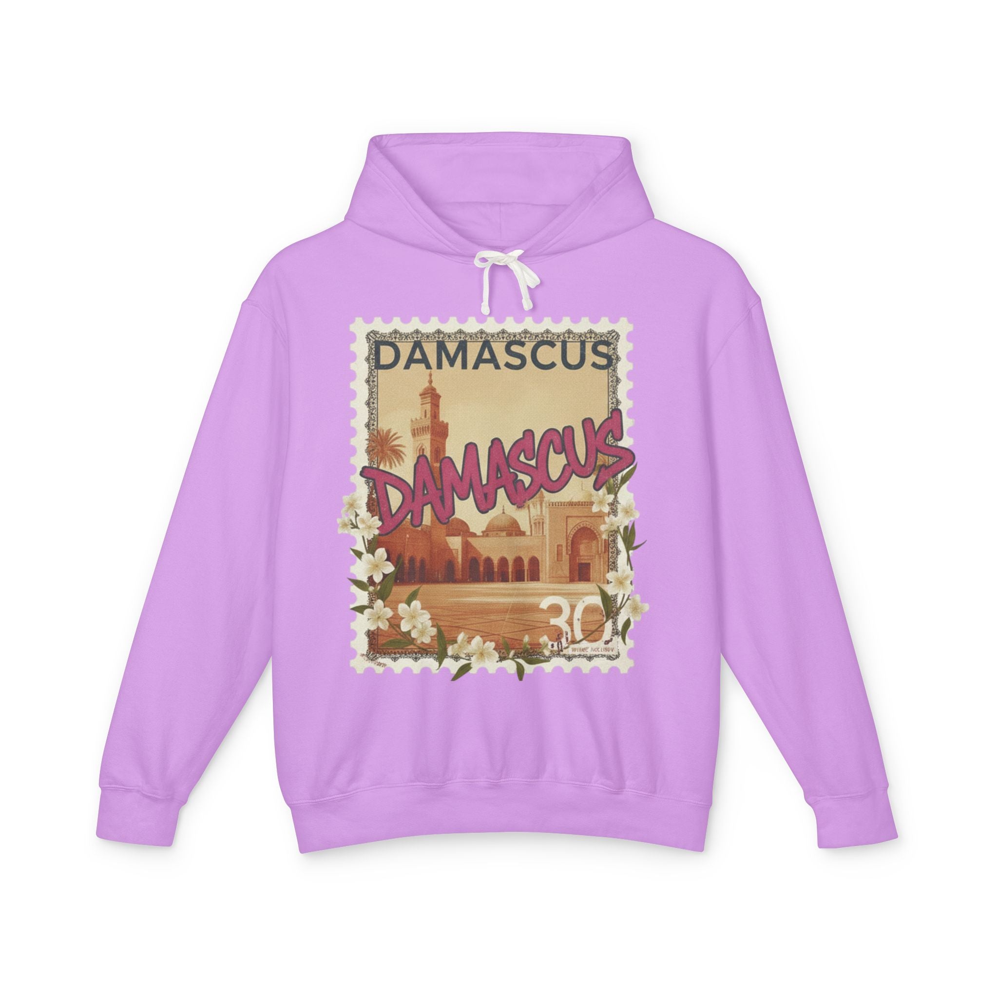 Damascus Vintage Postage Hoodie — Retro Travel Sweatshirt