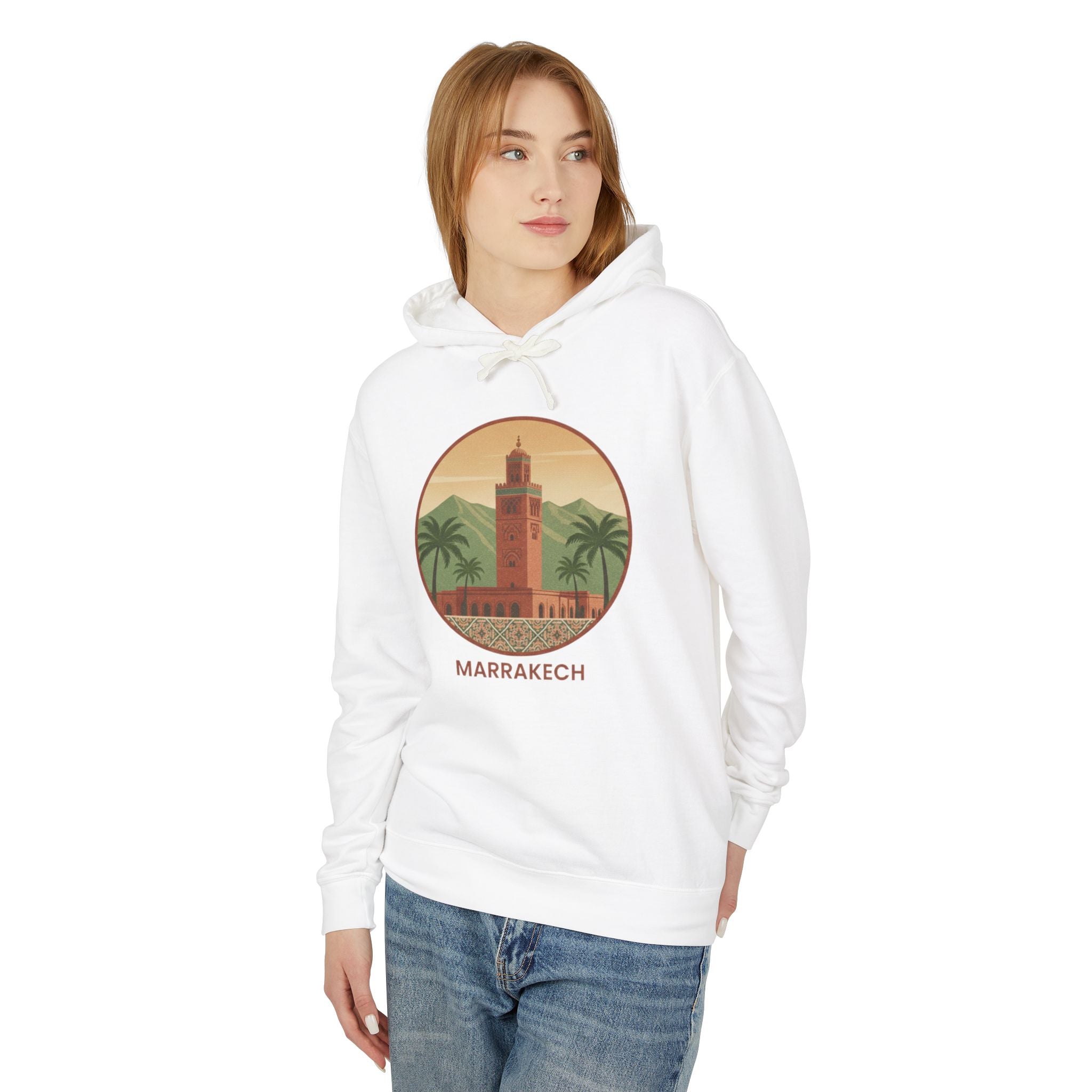 Marrakech Vintage Travel Hoodie — Retro Palm Tree Morocco Sweatshirt