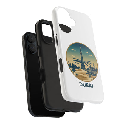 Coque de téléphone résistante motif skyline de Dubaï — Étui de voyage rétro palmiers du désert
