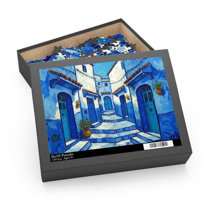 Blue Mediterranean Alley Puzzle — 120/252/500-Piece Jigsaw
