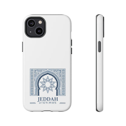 Jeddah Coordinates Phone Case — Blue Islamic Arch Travel Souvenir