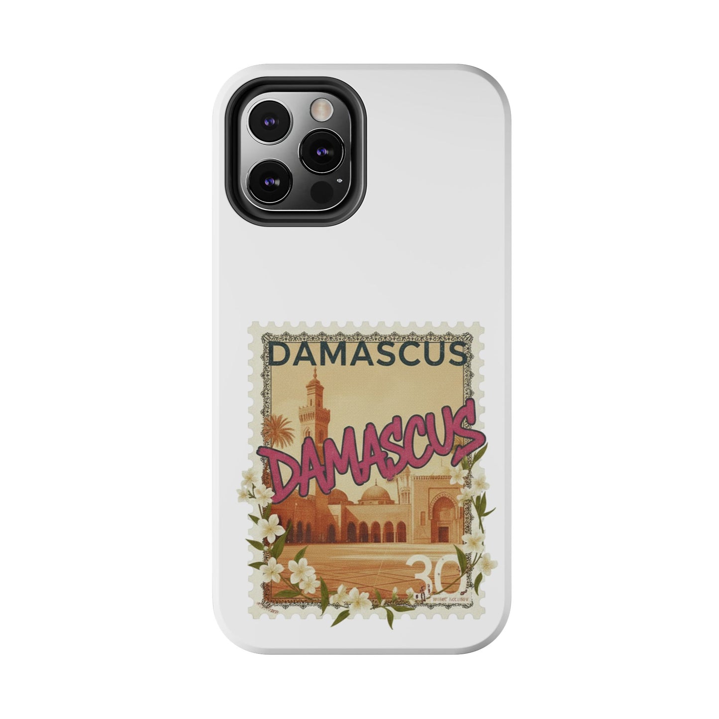 Étui de téléphone résistant à motif de timbres vintage Damas — Coque de téléphone rétro pour voyage