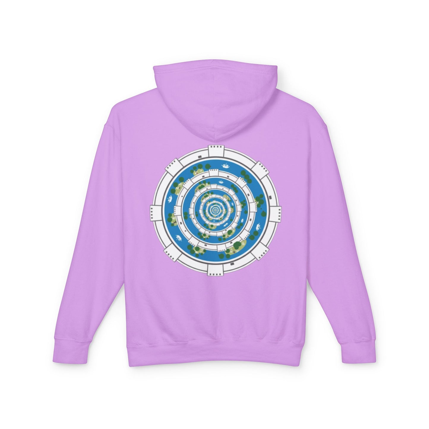 Circular World Map Hoodie — Planet Orbit Graphic Lightweight Hooded Sweatshirt