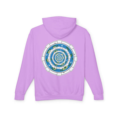 Circular World Map Hoodie — Planet Orbit Graphic Lightweight Hooded Sweatshirt