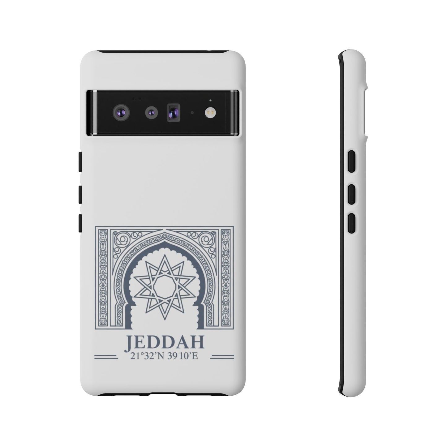 Jeddah Coordinates Phone Case — Arabic Arch Geometric Design