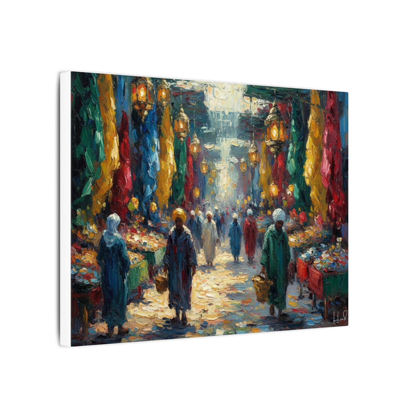 Middle Eastern Market Matte Canvas Wall Art — Colorful Bazaar Street Scene