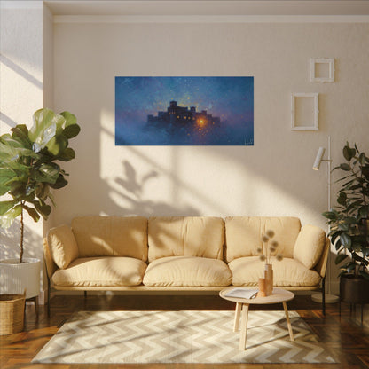 Tableau sur toile mate « Forteresse de la Nuit Étoilée » — Paysage mystique de château bleu