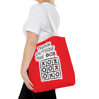 Think Outside the Box Tote Bag — Red Tic-Tac-Toe Motivational Canvas Tote