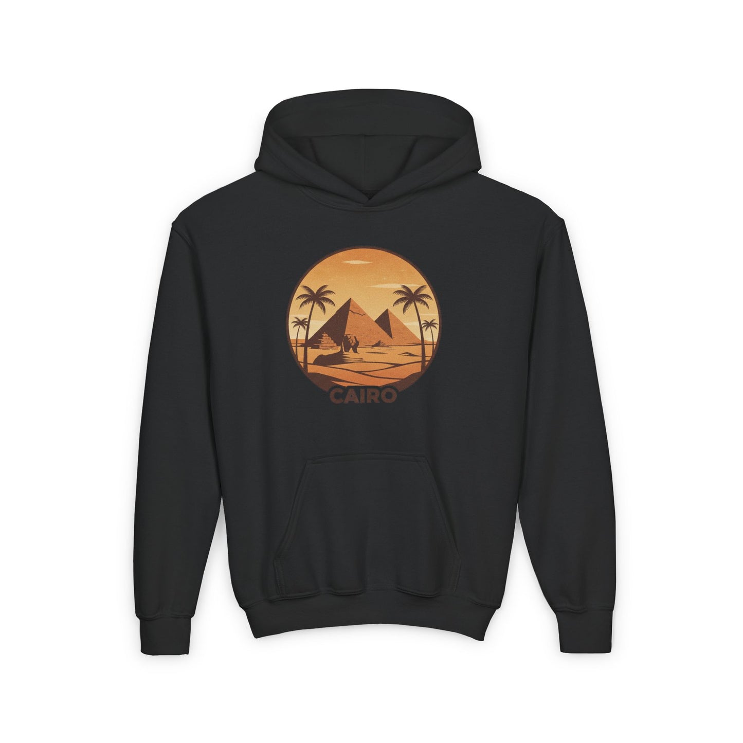 Youth Hoodie - Cairo Retro Pyramids Sunset Graphic