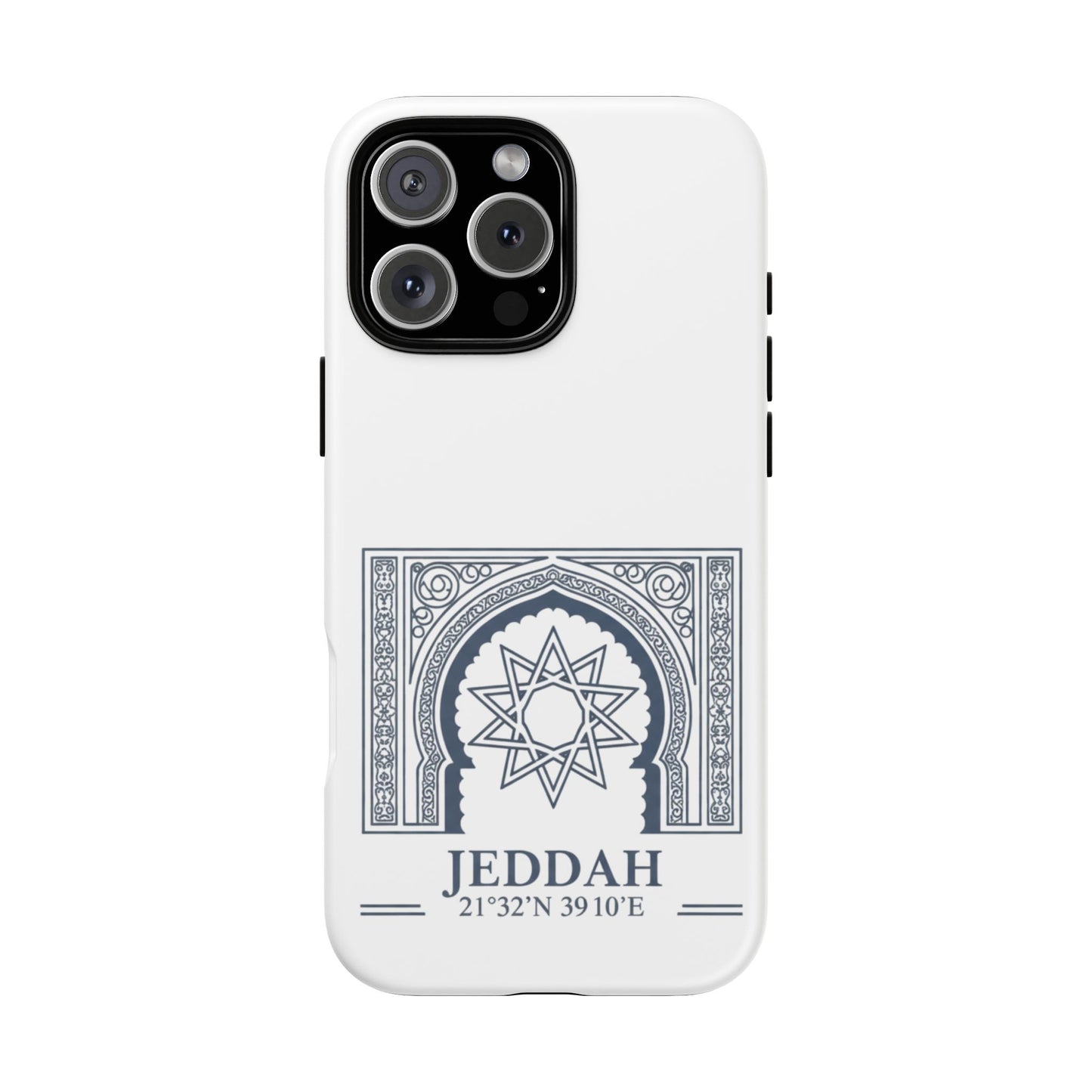 Jeddah Coordinates Phone Case — Arabic Arch Geometric Design