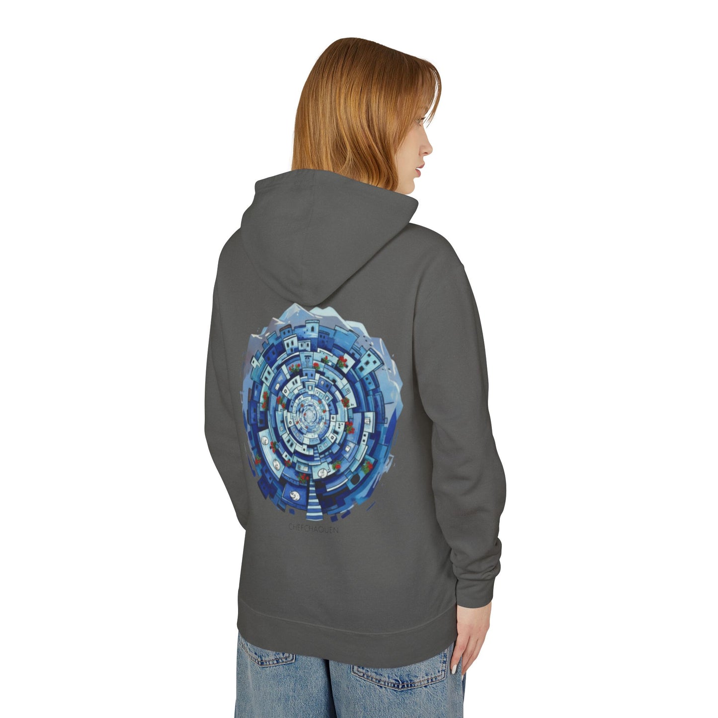Abstract Blue Mandala Hoodie — Geometric Spiral Art Lightweight Hoodie