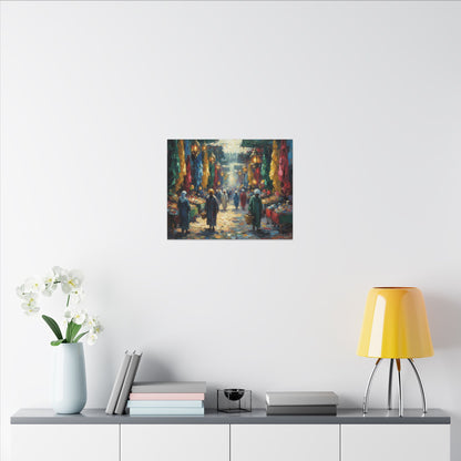Middle Eastern Market Matte Canvas Wall Art — Colorful Bazaar Street Scene