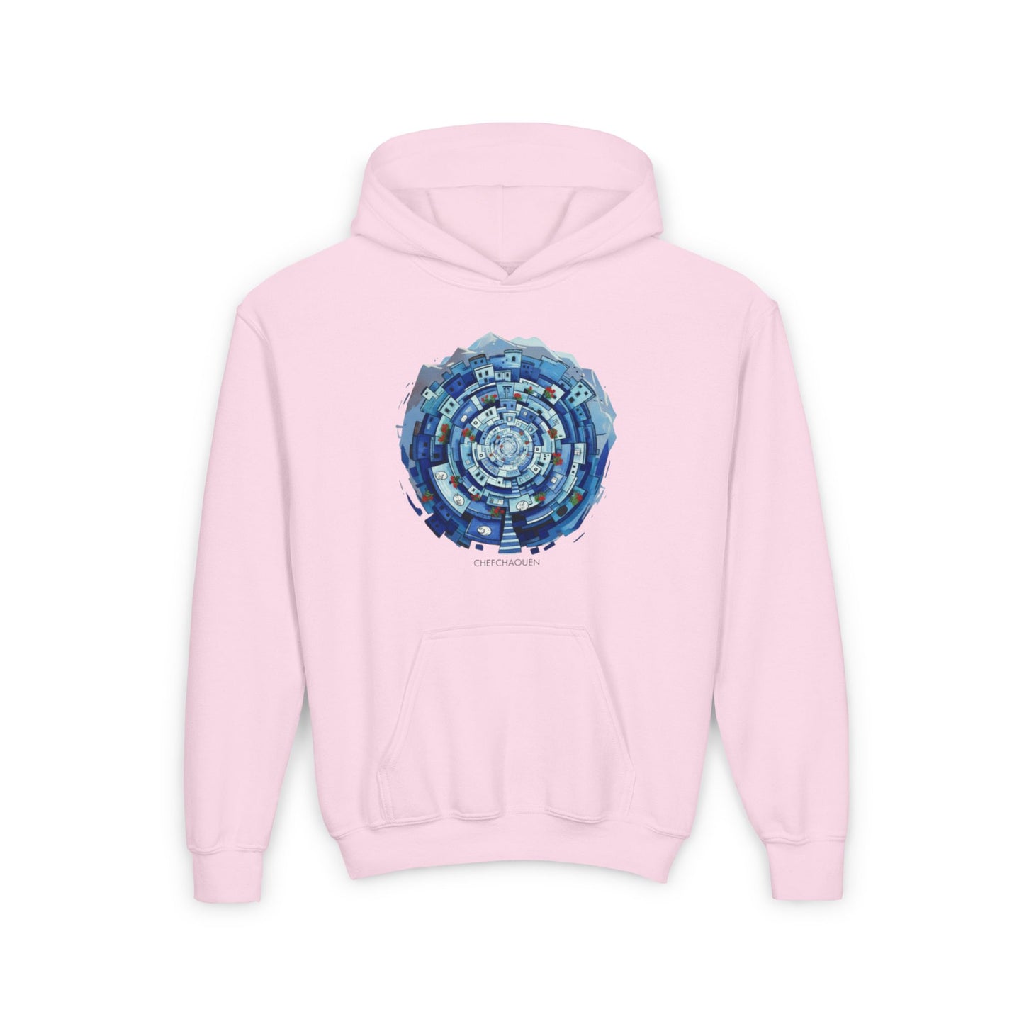Youth Hoodie — Blue Geometric Mandala Graphic