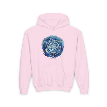 Youth Hoodie — Blue Geometric Mandala Graphic
