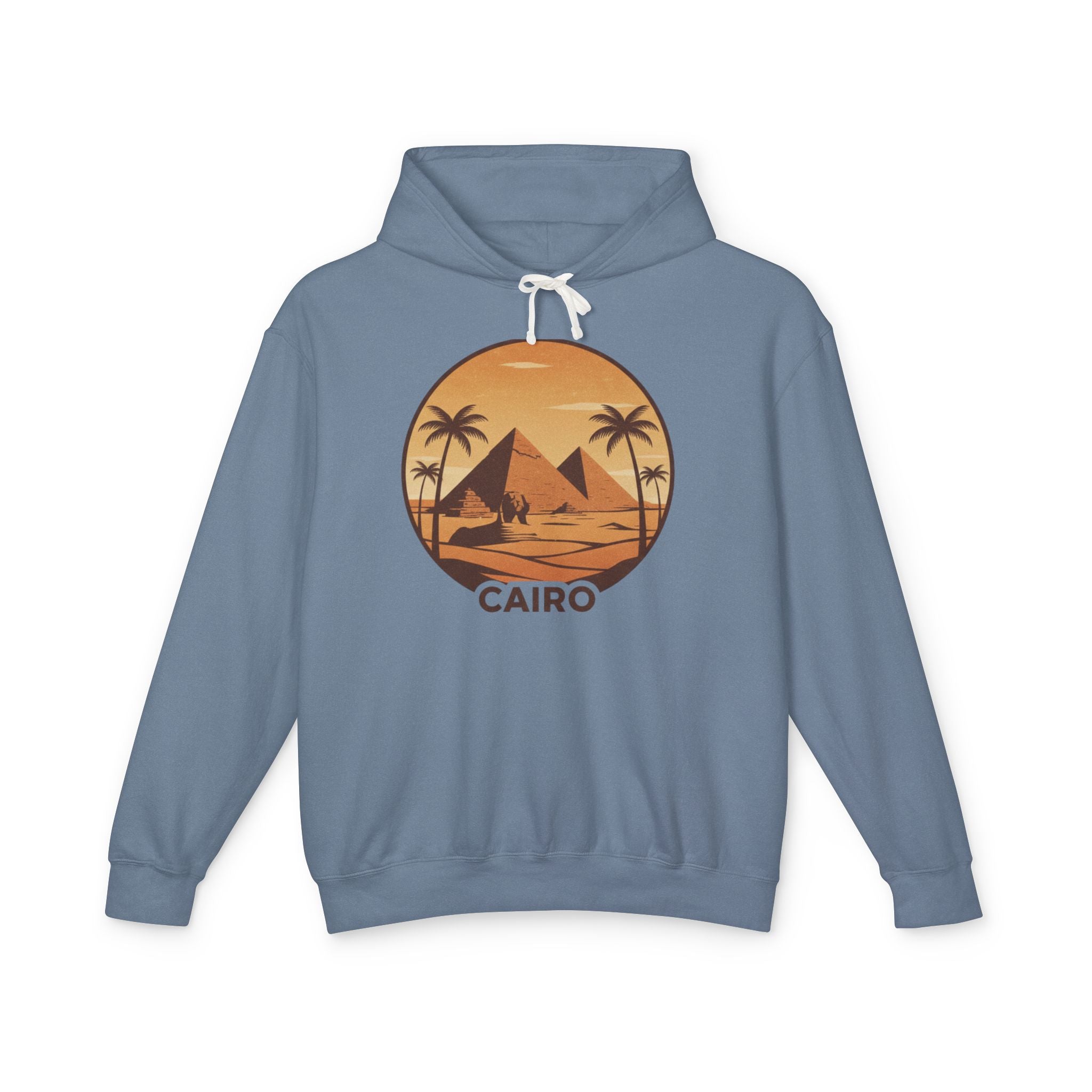Cairo Sunset Hoodie — Vintage Pyramids Palm Tree Travel Sweatshirt