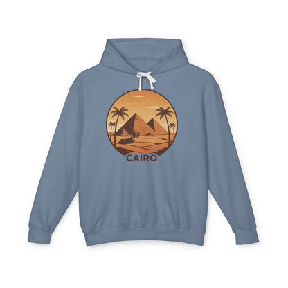 Cairo Sunset Hoodie — Vintage Pyramids Palm Tree Travel Sweatshirt