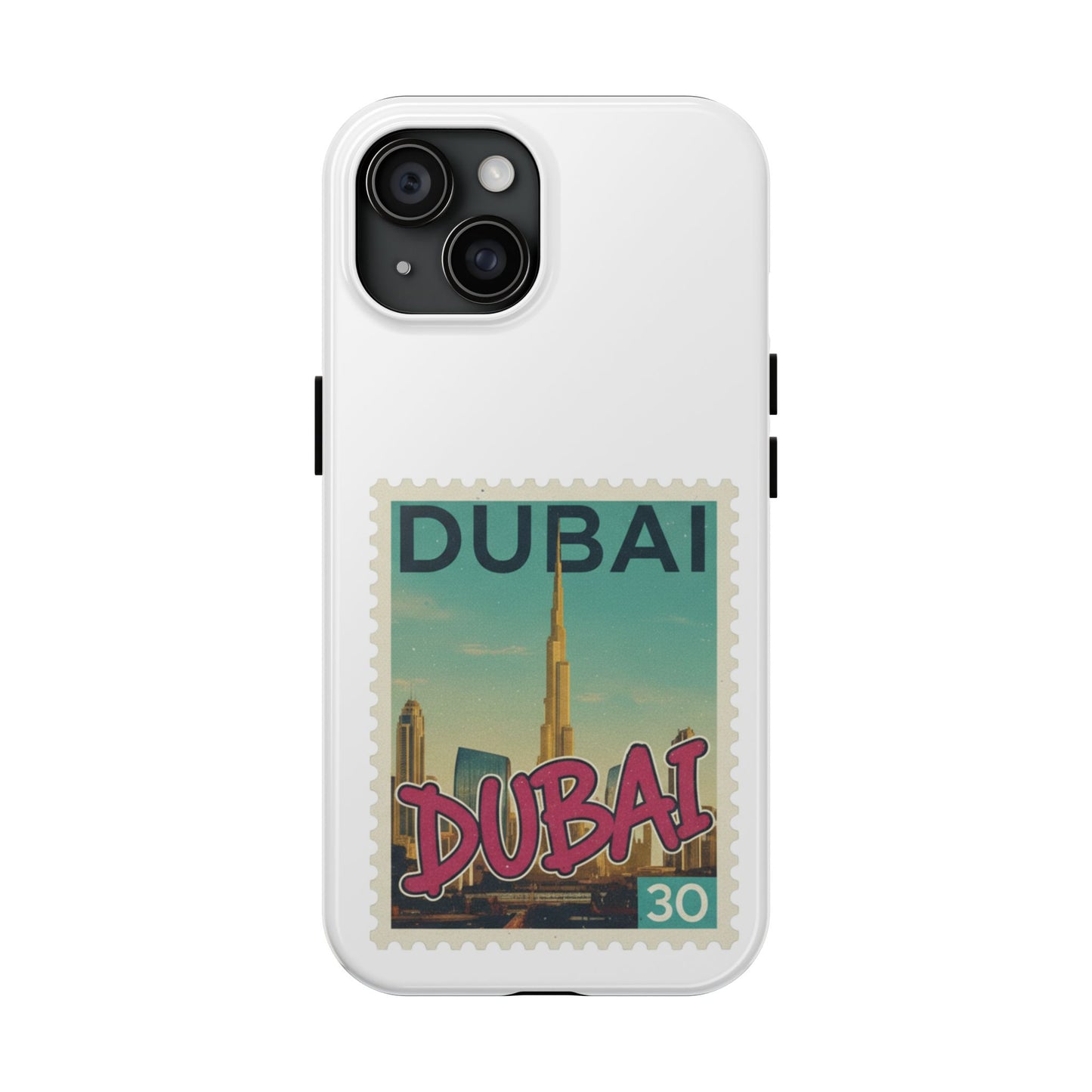 Coque de téléphone motif timbre-poste de Dubaï — Coque iPhone résistante inspirée du voyage