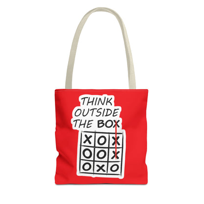Think Outside the Box Tote Bag — Red Tic-Tac-Toe Motivational Canvas Tote