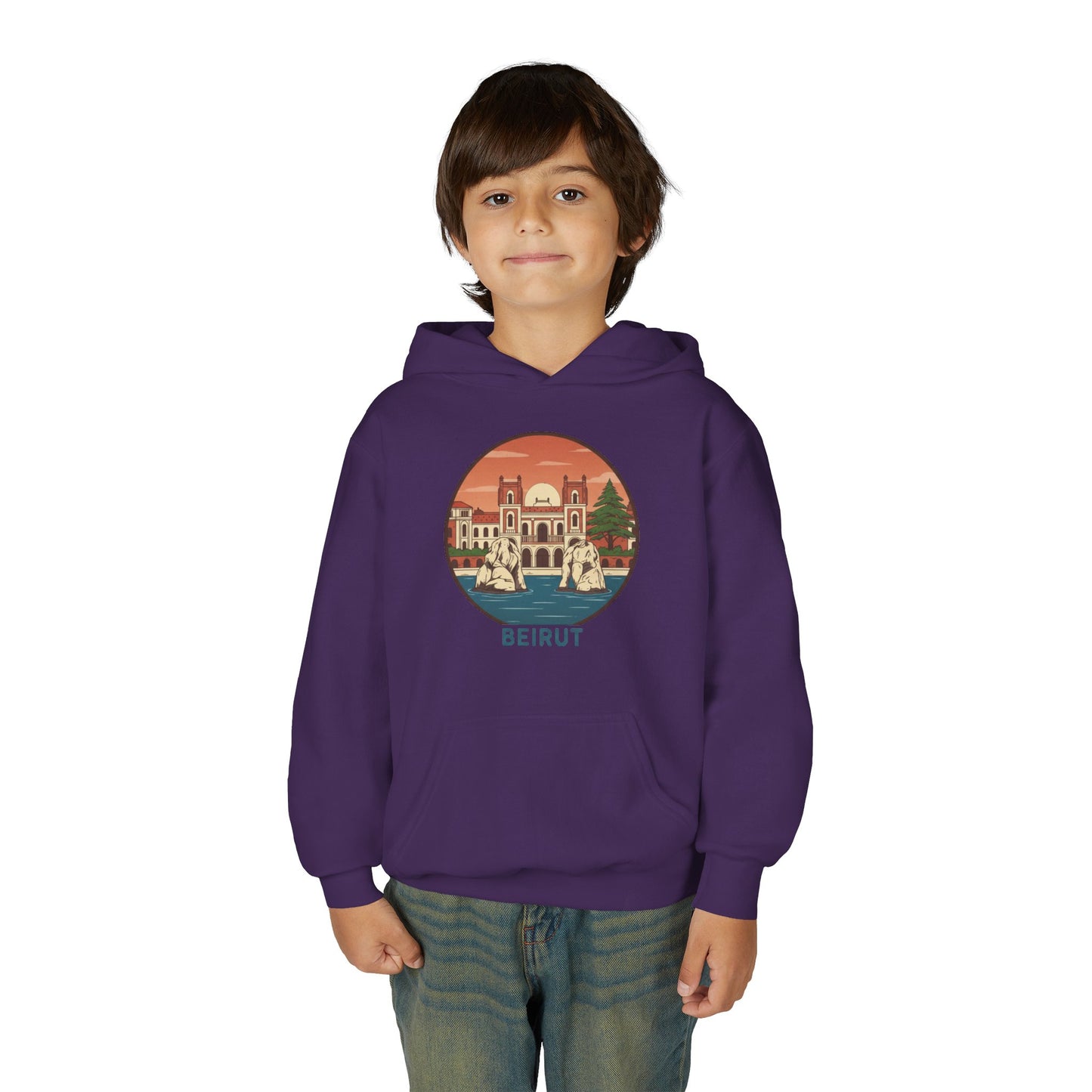 Beirut Skyline Youth Hoodie - Vintage City Illustration