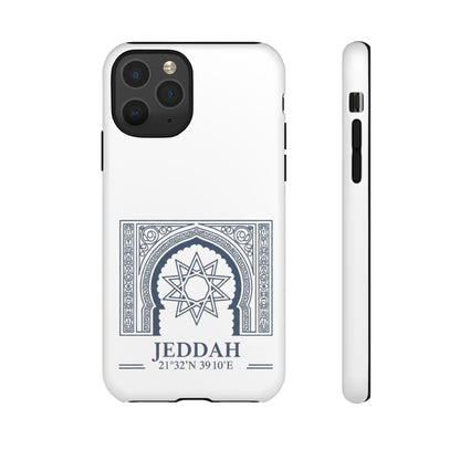 Jeddah Coordinates Phone Case — Arabic Arch Geometric Design